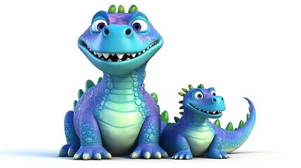 Fototapeta premium Cute cartoon dinosaur with his mother