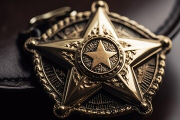 Sheriff's or police officer badge with macro close up. Generative AI - obrazy, fototapety, plakaty
