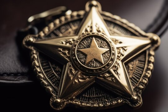 Sheriff's or police officer badge with macro close up. Generative AI