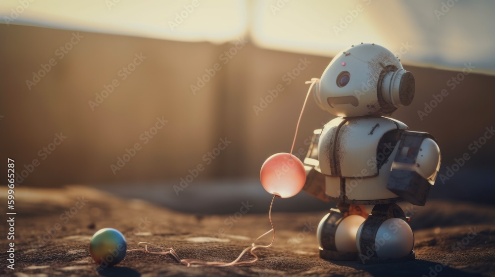 Aufkleber a toy robot with a string attached to it. generative ai image.