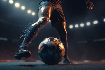 competition game foot football soccer sport stadium ball goal kick. Generative AI.