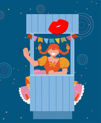 Festa Junina e Diversidade - Raça - Gênero - LGBTQIA - Festa Junina e Diversidade - Vetor de moça caipira na barraca do beijo na Festa Junina	