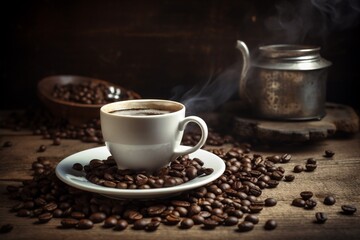 Obraz na płótnie Canvas espresso breakfast bean drink mug morning cup brown aroma cafe. Generative AI.