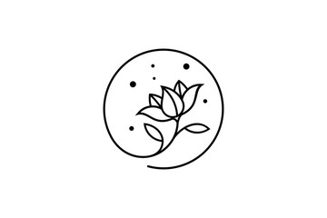 Rose flower art style logo with circle shape