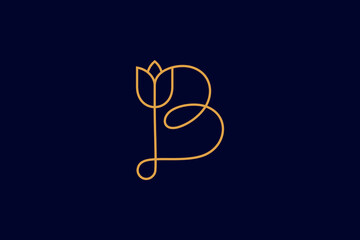 letter B and tulip flower line art style logo