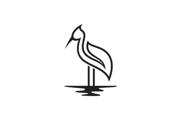simple crane and leaf line logo design template