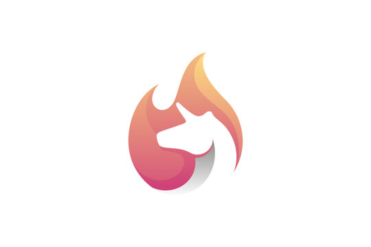 unicorn horse and fire gradient logo design