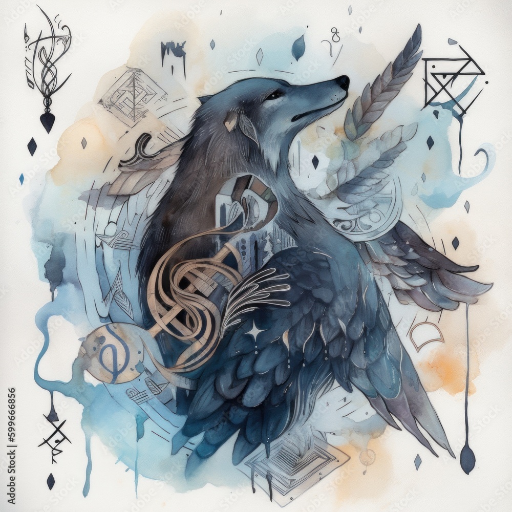 Poster a drawing of a bird with music notes around it. generative ai image.
