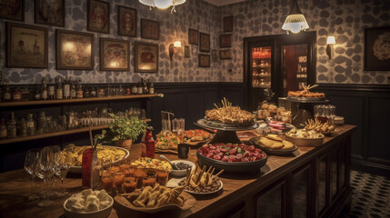 A Spanish tapas bar with savory small plates and bol Generative AI  - obrazy, fototapety, plakaty