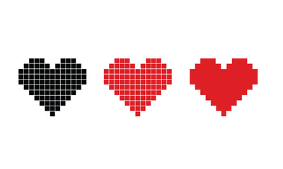 flat pixel heart black red vector eps 10