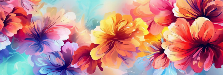 Fototapeta na wymiar Seamless pattern with hibiscus flowers. Created with Generative AI tools