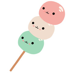 Cute Mochi cartoon. Japanese rice dessert