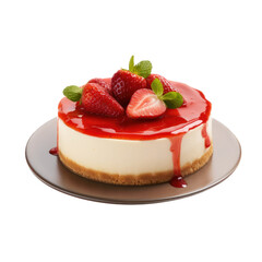 isolated slice of Cheesecake with Strawberry compot, Food-themed, photorealistic illustrations on a transparent background cutout in PNG. generative AI