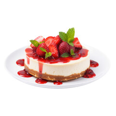 isolated slice of Cheesecake with Strawberry compot, Food-themed, photorealistic illustrations on a transparent background cutout in PNG. generative AI