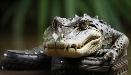 Fototapeta premium crocodile on a Shoe
