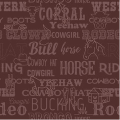 Rodeo vocabulary is seamless. Artwork design, illustration tone one tone, printing, poster, wild west style, American western.