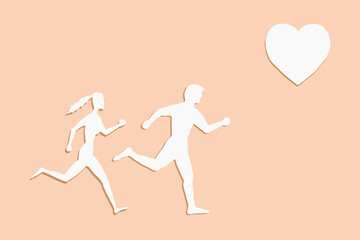 Fototapeta na wymiar Silhouette man and woman running after each other. The concept of love, relationships, and sports