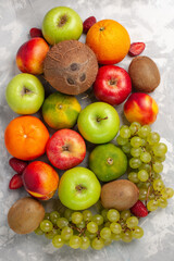 top view different fruit composition fresh fruits on white desk fruit fresh mellow summer color