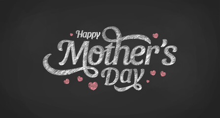 Mother's Day Simple Hatch Chalk Style Calligraphy Hand Drawn Lettering With Love Heart Ornaments