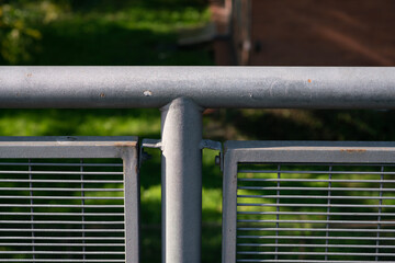 detail of the gangway handrail with elements of rust stitches and jumped paint. With anti-fall...