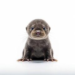 Baby Otter isolated on white (generative AI)