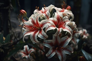 Adenium, also known as desert rose, is a striking succulent with beautiful flowers and a distinctive swollen base. A popular ornamental plant. Generative AI.