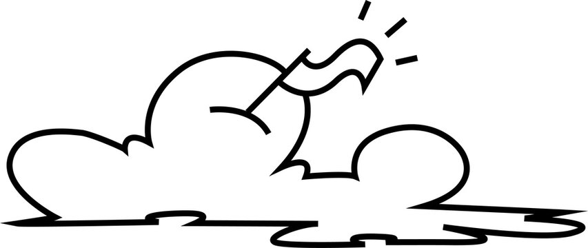dibujo de l&iacute;nea bandera sobre nube png. bandera izada sobre nube