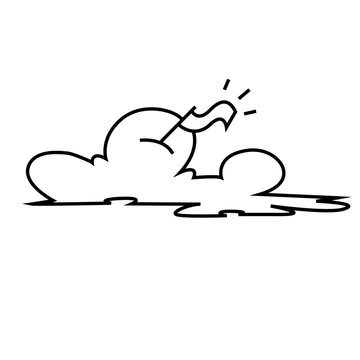 dibujo de l&iacute;nea bandera sobre nube vectores. bandera izada sobre nube
