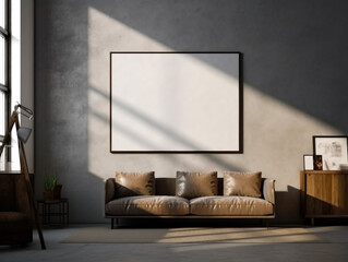 Loft living room interior design with blank frame, Generative Ai