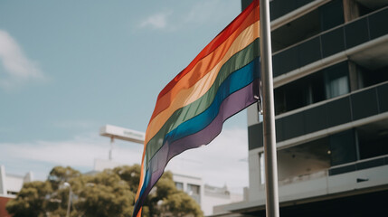 LGTBI pride flag around the world. LGTBI flag in the city, on the beach, on the street, in the snow... LGTBI pride celebration. Images generated by AI.
