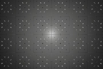 Pattern consisting of reflected motifs on a bright dark gray background