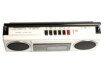 Fototapeta na wymiar Retro portable stereo cassette recorder from 80s