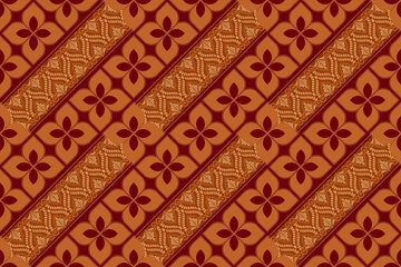 Vector vintage traditional batik seamless pattern. Indonesian batik with the Batik Kawung motif. - obrazy, fototapety, plakaty