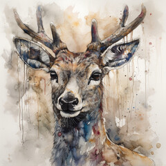 Deer illustration in watercolor technique