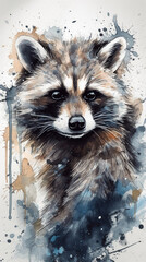 Raccoon illustration in watercolor technique