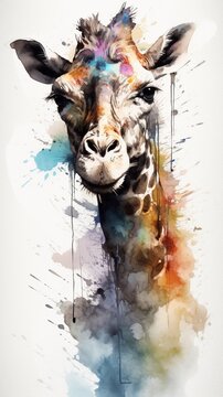 Giraffe illustration in watercolor technique