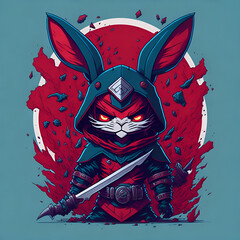 A detailed illustration face evil ninja rabbit, magic, t-shirt design