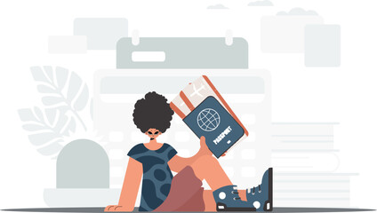The individual holds a around the world id and trade around tickets in his hands. The concept of rest and travel. Trendy style, Vector Illustration