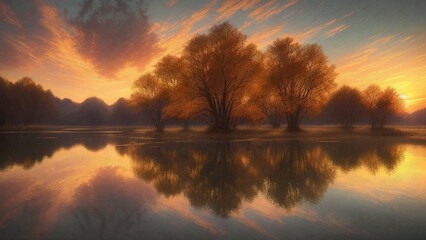 Sunrise over Lake, painting, Generative AI illustrations