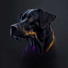 abstract dog, dark colors, alpha, KI, Generative AI, Generativ, purple flames