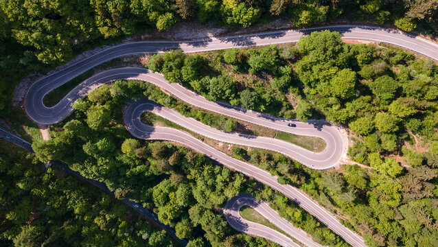 Aerial view of the Mendola Pass in Italy near Bolzano in the Dolemites, Italy