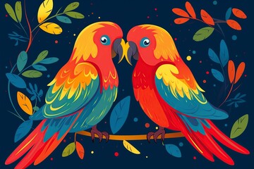 illustration, parrot in love, generative ai.