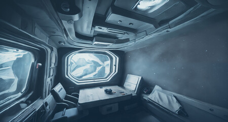 Interior of a room, sci-fi, dystopian, futuristic