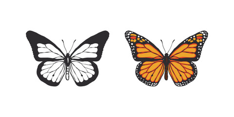 Obraz na płótnie Canvas Butterflies icons. Hand drawn butterfly contours. Butterfly wings. Vector scalable graphics