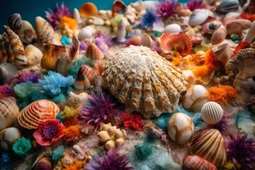 Underwater Seashell Forest Garden Generative AI Vibrant Colorful
