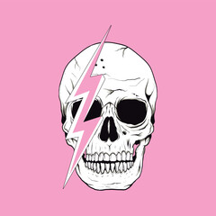 skull head, pink background and a pink lightning bolt on the skull.
Fashion Design, Vectors for t-shirts and endless applications.