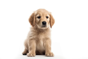 Golden Retriever Dog Puppy On White Background, Full Body. Generative AI