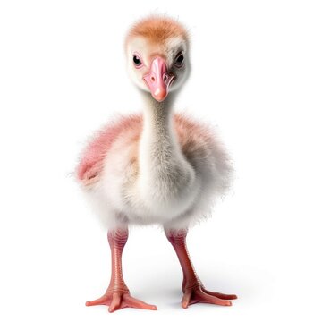 Baby Flamingo isolated on white (generative AI)