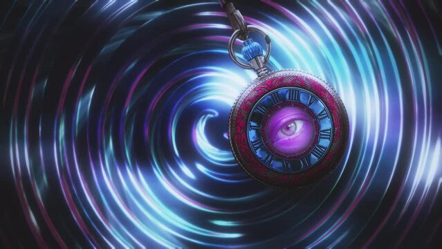Hypnotic Clock Eye Stare Watch Hypnotize Pendulum Swings Method. Weird eye stare inside a hypnotic pendulum clock, retro style. Motion background