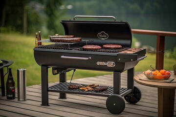 charcoal grill, featuring a spacious cooking area and adjustable vents for precise temperature control, perfect for achieving a smoky and flavorful barbecue - Generative AI